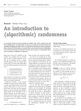 An Introduction to (Algorithmic) Randomness Rutger Kuyper