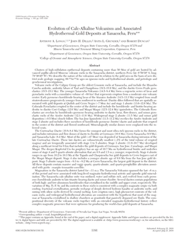 Evolution of Calc-Alkaline Volcanism and Associated Hydrothermal Gold Deposits at Yanacocha, Peru**