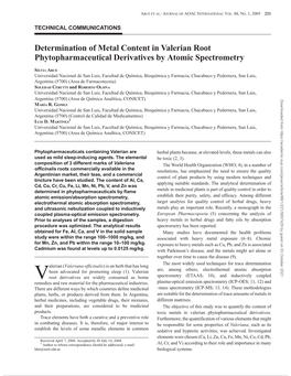 Determination of Metal Content in Valerian Root Phytopharmaceutical Derivatives by Atomic Spectrometry