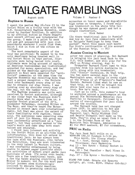 TAILGATE RAM BUNGS August 1978 Volume 8 Number 8 Ragtime to Russia Screeches on Tenor Saxes and Dog-Whistle High Notes on Trumpets