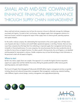 Small and Mid-Size Companies Enhance Financial Performance Through Supply Chain Management