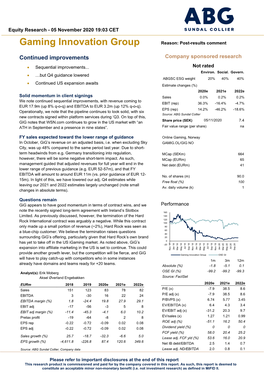 Gaming Innovation Group Reason: Post-Results Comment