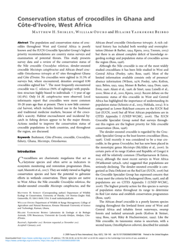 Conservation Status of Crocodiles in Ghana and Côte-D'ivoire, West Africa