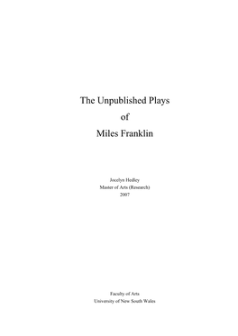 The Unpublished Plays of Miles Franklin