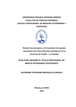 Universidad Privada Antenor Orrego Facultad De Ciencias Agrarias Escuela Profesional De Medicina Veterinaria Y Zootecnia