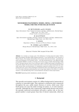 Meteoroid Engineering Model (Mem): a Meteoroid Model for the Inner Solar System