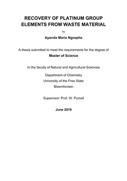 Recovery of Platinum Group Elements from Waste Material