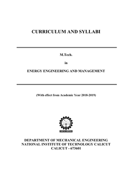 CURRICULUM and SYLLABI M.Tech. in ENERGY