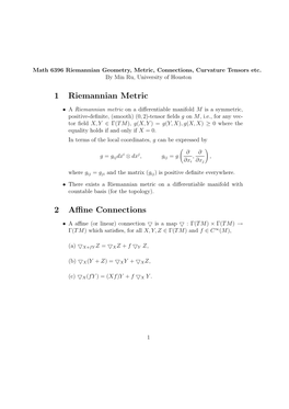 1 Riemannian Metric 2 Affine Connections