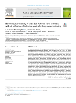 Herpetofaunal Diversity of West Bali National Park, Indonesia with Identification of Indicator Species for Long-Term Monitoring