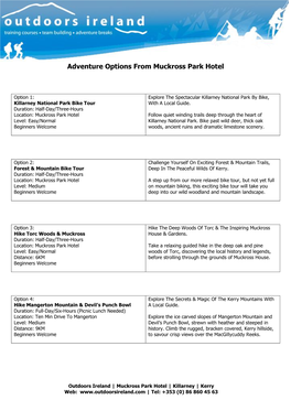 Adventure Options from Muckross Park Hotel