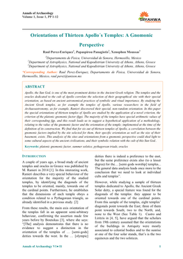Orientations of Thirteen Apollo´S Temples: a Gnomonic Perspective