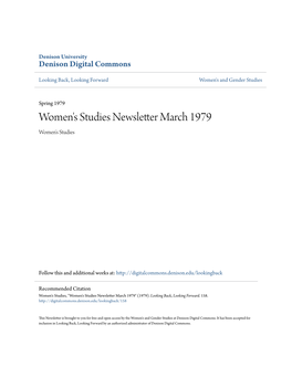 Women's Studies Newsletter March 1979 Women's Studies