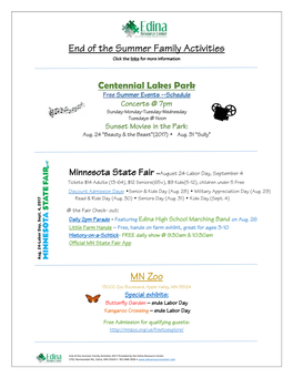 End of the Summer Family Activities MN