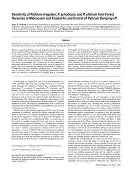 Sensitivity of Pythium Irregulare, P. Sylvaticum, and P. Ultimum from Forest Nurseries to Mefenoxam and Fosetyl-Al, and Control of Pythium Damping-Off