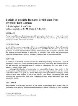 Burials of Possible Romano-British Date from Inveresk, East Lothian Dgallagherb Clarkea & * F with Contributions by M Bruce & a Barlow