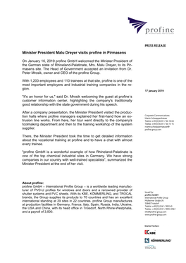 Minister President Malu Dreyer Visits Profine in Pirmasens