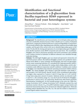 Identification and Functional Characterization of a Β-Glucosidase from Bacillus Tequelensis BD69 Expressed in Bacterial and Yeast Heterologous Systems