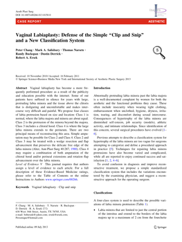 Vaginal Labiaplasty: Defense of the Simple ‘‘Clip and Snip’’ and a New Classiﬁcation System