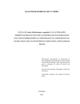 GLAUCIMAR SOARES DA SILVA VIEIRA FAUNA DE Aedes (Ochlerotatus) Scapularis E AS ALTERAÇÕES AMBIENTAIS PROVOCADAS PELA CONSTRUÇ