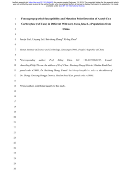 Fenoxaprop-P-Ethyl Susceptibility and Mutation Point Detection of Acetyl-Coa