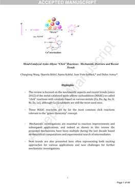 Metal-Catalyzed Azide-Alkyne “Click” Reactions: Mechanistic Overview and Recent Trends