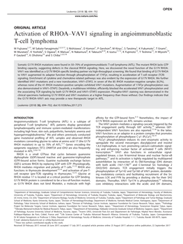 Activation of RHOA–VAV1 Signaling in Angioimmunoblastic T-Cell Lymphoma