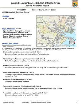 0306020403 Ossabaw Sound-Atlantic Ocean HUC 8 Watershed: Ogeechee Coastal