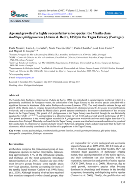 The Manila Clam Ruditapes Philippinarum (Adams & Reeve, 1850) in the Tagus Estuary (Portugal)