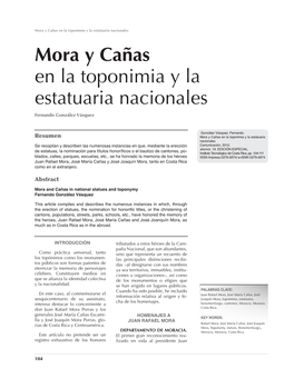 Mora Y Cañas En La Toponimia Y La Estatuaria Nacionales Mora Y Cañas En La Toponimia Y La Estatuaria Nacionales Fernando González Vásquez