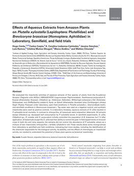 Effects of Aqueous Extracts from Amazon Plants on Plutella Xylostella