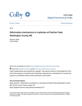 Deformation Mechanisms in Mylonites at Fletcher Peak, Washington County, ME