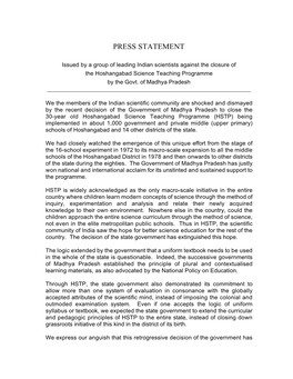 Press Statement by the Scientists