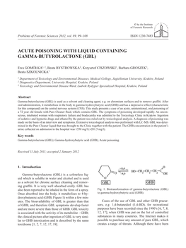 Acute Poisoning with Liquid Containing Gamma-Butyrolactone (GBL)