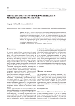 Species Composition of Macroinvertebrates in Medium-Sized Lithuanian Rivers