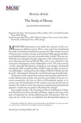 Review Article the Study of Money