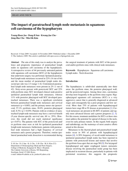 The Impact of Paratracheal Lymph Node Metastasis in Squamous Cell Carcinoma of the Hypopharynx