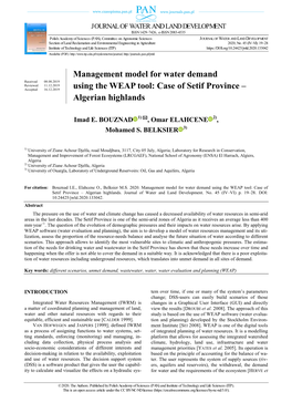 Management Model for Water Demand Using the WEAP Tool: Case of Setif Province – Algerian Highlands