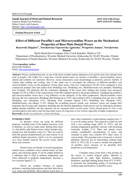 Effect of Different Paraffin's and Microcrystalline Waxes on The