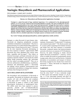 Naringin: Biosynthesis and Pharmaceutical Applications