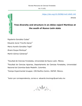 Tree Diversity and Structure in an Abies Vejarii Martínez at the South of Nuevo León State