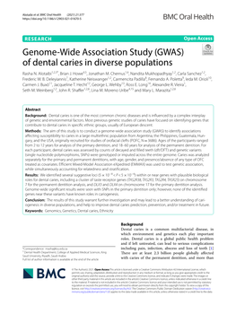 Genome-Wide Association Study (GWAS) of Dental Caries in Diverse