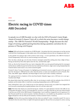 Electric Racing in COVID Times ABB Decoded