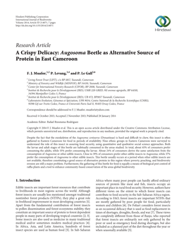 A Crispy Delicacy: Augosoma Beetle As Alternative Source of Protein in East Cameroon