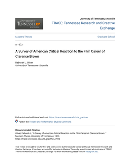 A Survey of American Critical Reaction to the Film Career of Clarence Brown