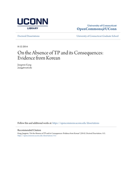 On the Absence of TP and Its Consequences: Evidence from Korean Jungmin Kang J.Kang@Wustl.Edu