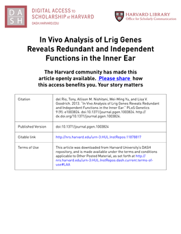 In Vivo Analysis of Lrig Genes Reveals Redundant and Independent Functions in the Inner Ear