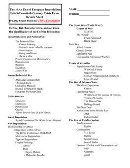 Unit 4 an Era of European Imperialism Unit-5-Twentieth Century Crisis