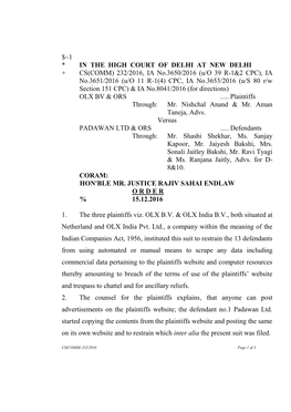 $~1 * in the High Court of Delhi at New Delhi + Cs(Comm) 232