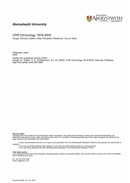 Aberystwyth University CPR Chronology 1974-2005